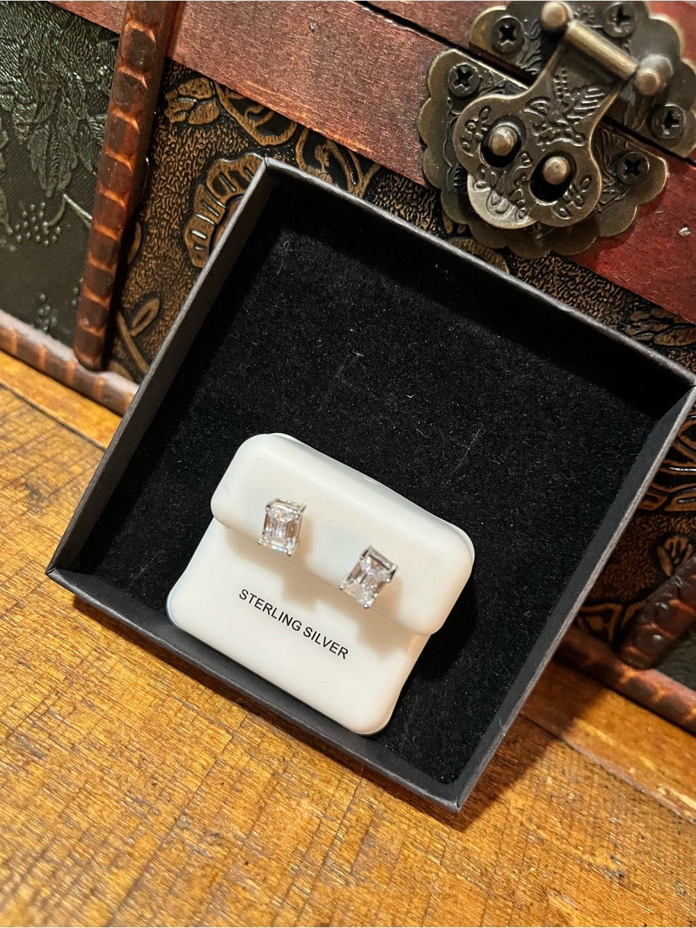 925 Sterling Silver Emerald-Cut Moissanite Stud Earrings